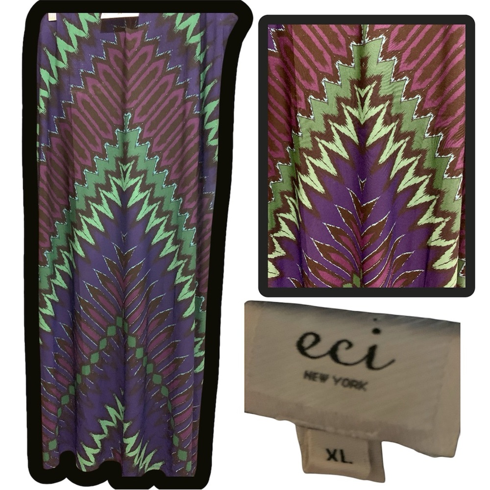 ECI NY Colorful Maxi Skirt, Stretch Jersey, XL